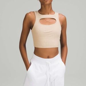 Lululemon LA Front Cut-Out Crop Tank Trench 8 Ribbed Beige Tan